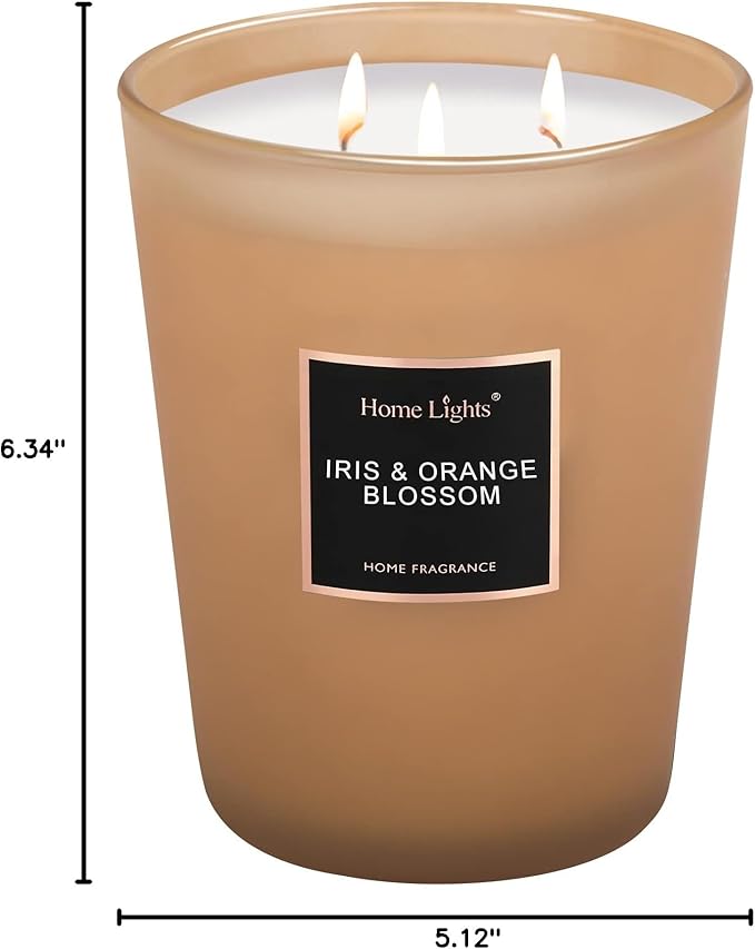 HomeLights Scented Candles | Large Jar Candle-33.3 Oz. Natural Soy Aromatherapy Candles | Up to 130 Hours Burn Time with 3 Cotton Wicks, Home Decorative Fragrance Candle Gift - Iris & Orange Blossom