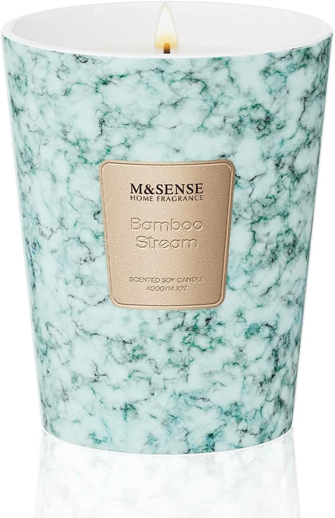 M&SENSE Bamboo StreamScented Soy Candle, 3 Wick Highly Scented 14.1 Oz 80H, Aromatherapy Christmas Gift for Women and Men