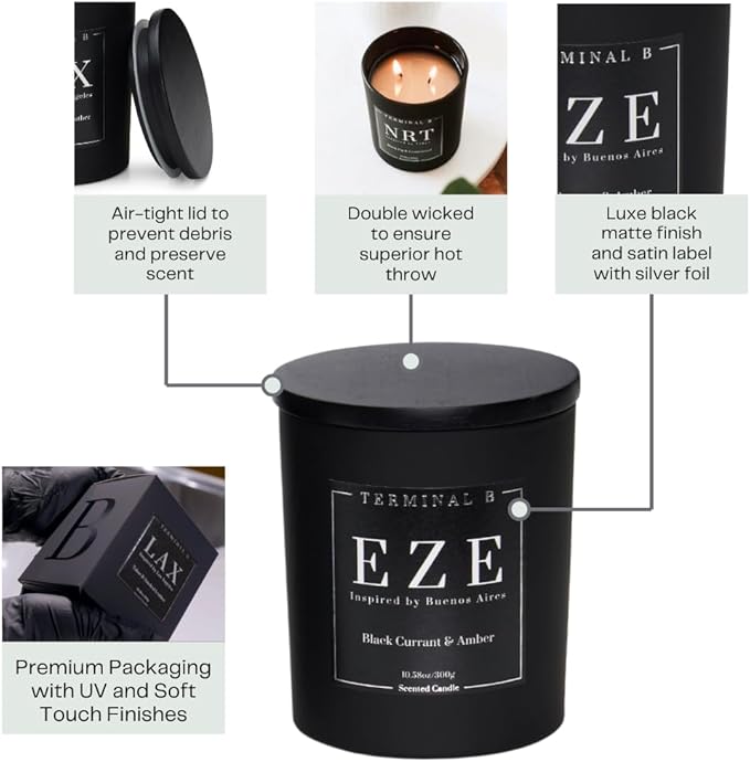Luxury Candle | EZE - Black Currant & Amber | Inspired by Buenos Aires | Hand-Poured in Los Angeles | 10.58 oz, 60+ Hour Burn Time