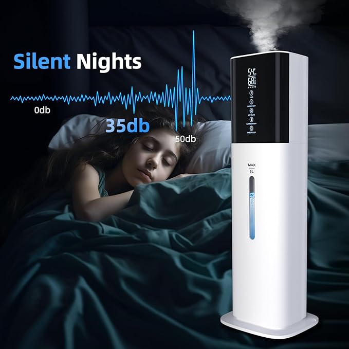 2.11Gal Ultrasonic Cool Mist Humidifier with Timer and Humidistat for Large Rooms - Home, Bedroom, Baby, Adults, Plants