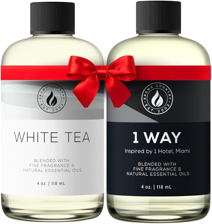 Aroma Country 2-Pack - One Each: White Tea (4 Fl Oz) + 1 Way Miami (4 Fl Oz) Diffuser Oil - Fragrance Oil for Diffuser Refill & Room Spray - Premium Aromatherapy Oils & Home Scent