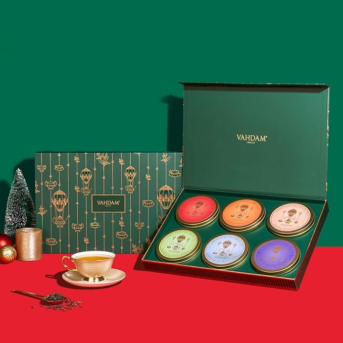 VAHDAM, Green Tea Set Gift Box (6 Teas) Premium Tea Gift Sets | 100% Pure Loose Leaf Tea, Gluten Free | Christmas Tea Gifts | Christmas Gifts For Women, Men & Adults I Christmas Gifts 2025