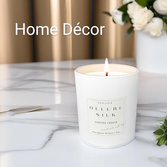 AANLIFE Scented Candle Ollure Silk | Inspired by The Iconic French Fragrance No. 5, Gifts for Women, Aesthetic Home Decor, Organic Coconut Wax Candles, Long Lasting Clean 50 Hour Burn, USA