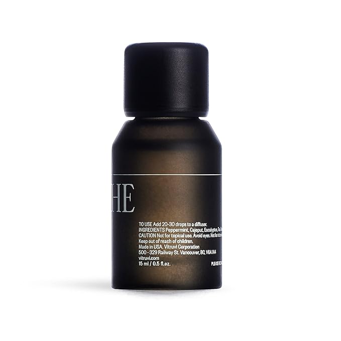 Vitruvi Breathe Minty and Cooling Essential Oil Blend with Peppermint, Cajeput, Eucalyptus, and Tea Tree Oil (0.5 Fl oz)