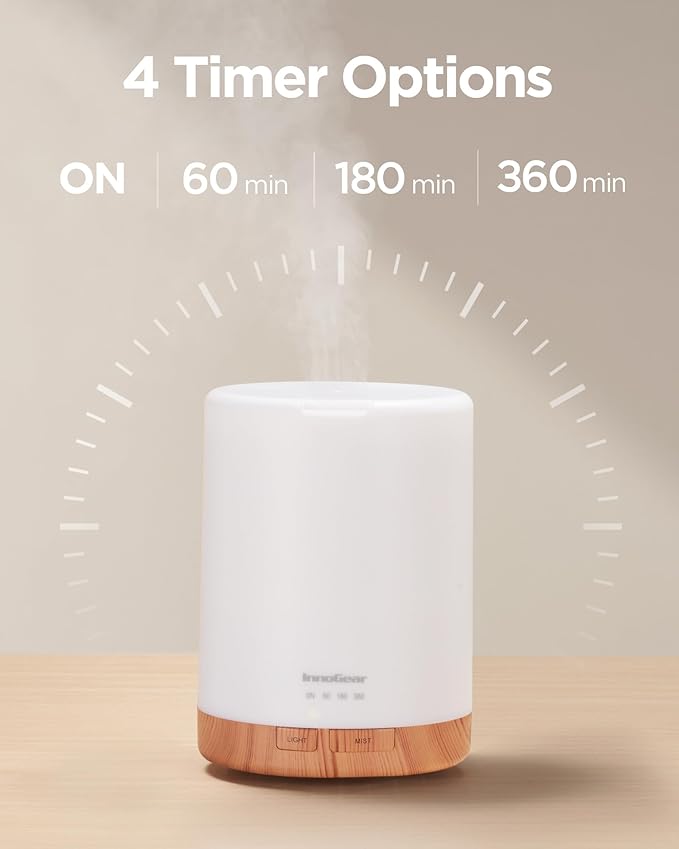 InnoGear Aromatherapy Diffuser & 8 Essential Oils Set, 300ml Premium 5-in-1 Ultrasonic Essential Oil Diffusers Scent Humidifier Aroma Diffuser Vaporizer Auto-Off Timer for Room Office Home, Yellow