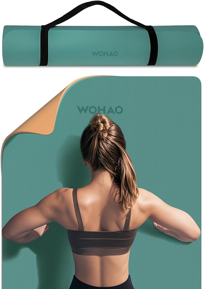 WOHAO Extra Thick 8mm Yoga Mat, 72"x28" Non Slip Exercise Mat, Reversible 2-Sided Dual Color Premium POE Material, with Carrying Strap for Yoga, Pilates, Home Gym