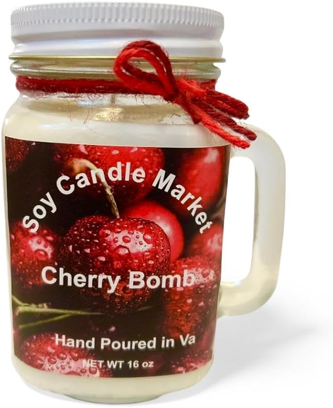 Soy Scented Candles | Handmade & Highly Aromatic Candles Burns Upto 85 Hours in Glass Jar - Perfect for Home Decor, Wedding, Birthday, Dinner (Cherry Bomb, 16 oz)