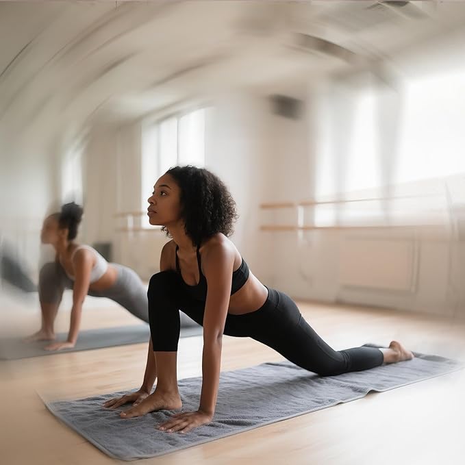 RollingBunny Yoga Mat Towel - Non-Slip Microfiber for Hot Yoga & Pilates | Super Absorbent, Lightweight & Machine Washable 72"x25" (2 Pack Gray)