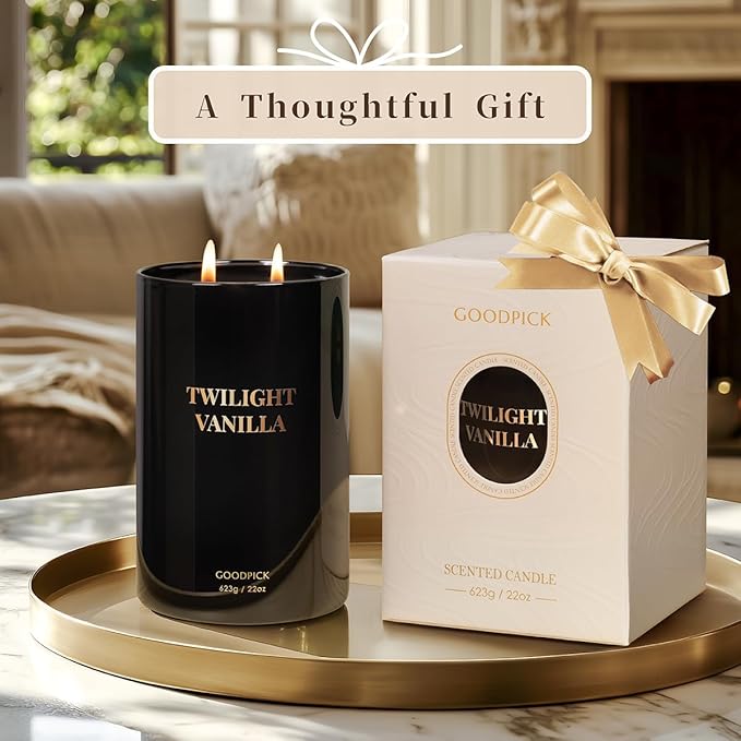 Goodpick Twilight Vanilla Scented Candles, Citrus & Floral Candles for Home, 22oz Soy Wax, 120hrs Creamy Vanilla, Bedroom Gift