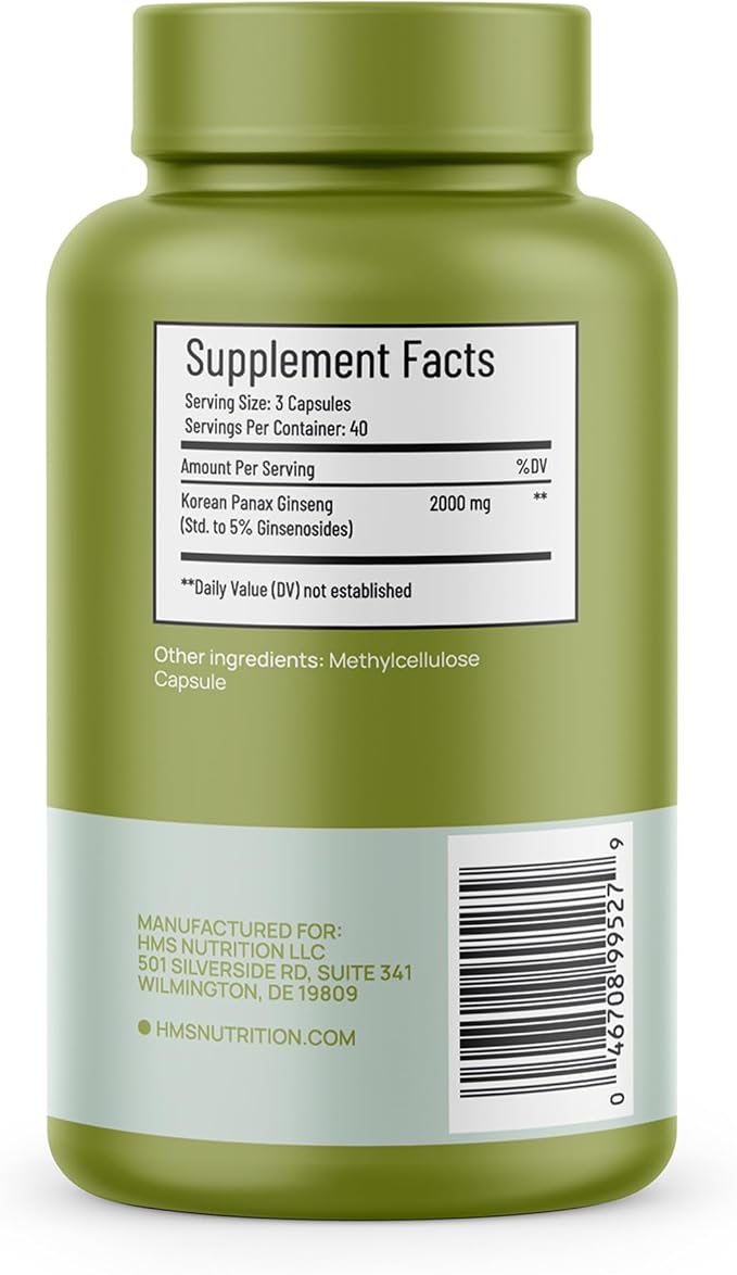 Korean Red Panax Ginseng 2000mg Supplement – 120 Vegan Capsules, Max Strength Ginsenosides, NSF Certified Extract for Energy, Stamina, Focus, Performance & Immune Support