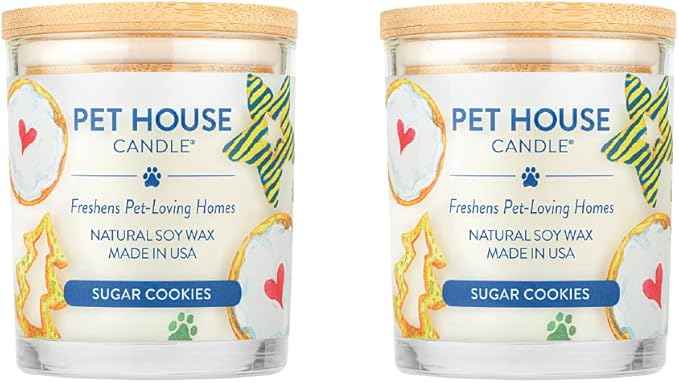 One Fur All Pet House Christmas Candles, Long Lasting, Clean Burning, Soy Wax Scented Candles for Pet Odor, Sugar Cookie, 2 Pack
