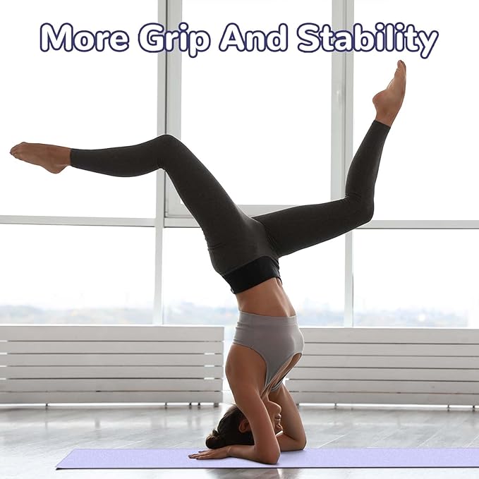 Peryiter 2pack 72 x 24'' Hot Yoga Towel Pack with Grip Dot, Sticky Fiber Mat Towels Non Slip for Hot Yoga, Absorbent Microfiber Sweat Anti-slip Cover for Pilates Exercise Fitness Workout(Light Purple)
