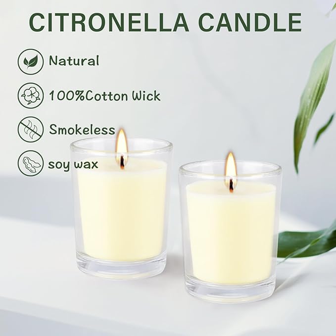 Set of 20 x 2.0 oz Votive Citronella Candles in Glass Cup Decorative Candle Yellow Citronella Tea Lights Indoor Outdoor Patio Scented Candles Bulk…