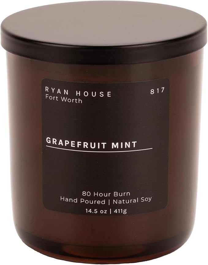 Scented Aromatherapy Votive Jar Candle, 14.5 Oz Premium Hand Poured Natural Soy Wax, Grapefruit Mint