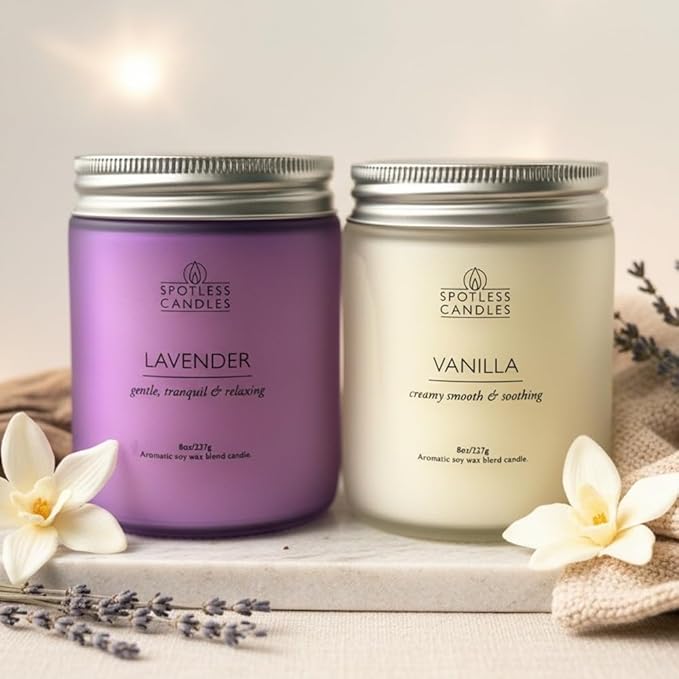 Aromatic Candles Two Pack - 2 x 8 oz Lavender & Vanilla in a Gift Pack Strong Scented Candles by Spotless Candles