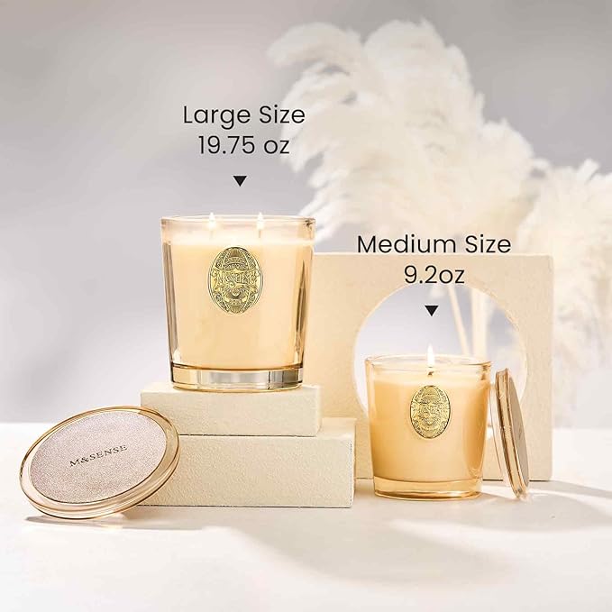M&SENSE Large Two-Wick Soy Candle | Banana Leaf & Gold | 19.8 oz, 120H Burn Time | Luxury Scented Candle for Relaxation, Gifting, Home Décor | Ideal for Bedroom, Office, Party Ambiance