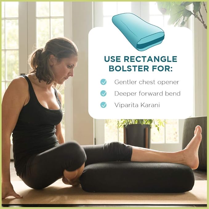 Bean Products Yoga Bolster - Made In The USA With Eco Friendly Materials - Round or Rectangular Support Cushions That Elevate Your Practice - Natural Cotton
