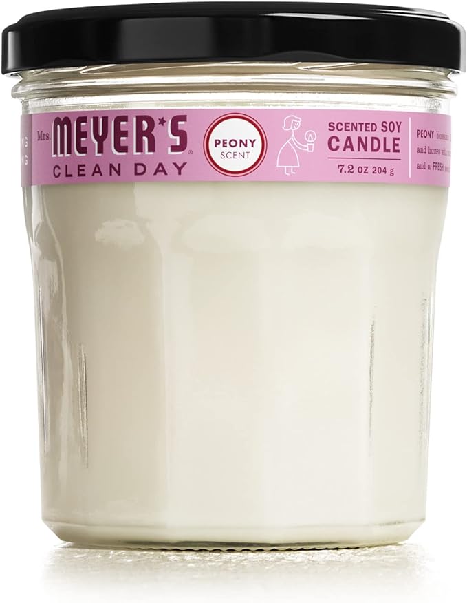 MRS. MEYER'S CLEAN DAY Soy Aromatherapy Candle, 35 Hour Burn Time, Made with Soy Wax and Essential Oils, Peony, 7.2 oz