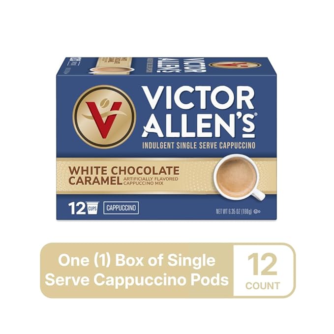 Victor Allen's Coffee White Chocolate Caramel Cappuccino, 12 Count, Single Serve Coffee Pods for Keurig K-Cup Brewers
