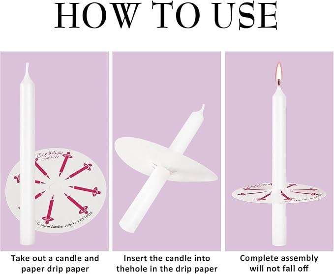 100 White Odorless Taper Candles - Handheld with Drip Protection, 5 Inches - Church & Sabbath Religious Candles