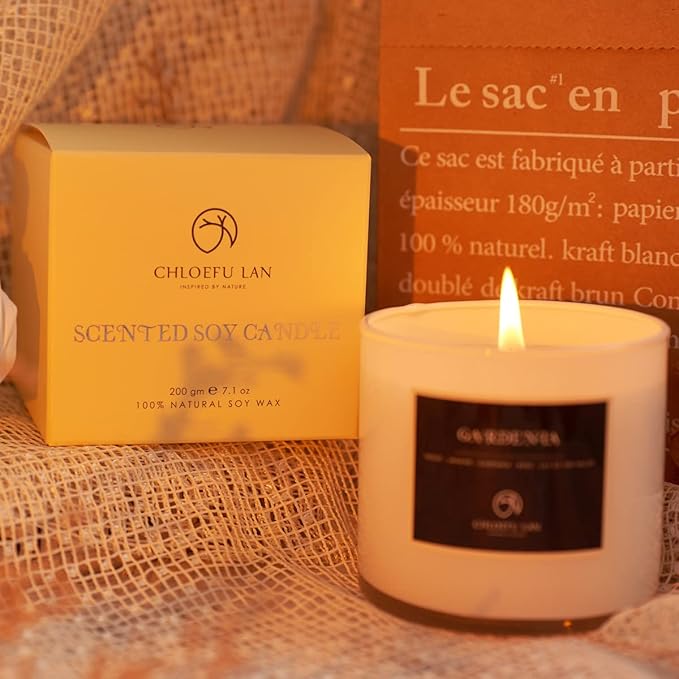 Chloefu LAN Valentines Scented Candles Gifts for Women Gardenia and Jasmine Candles 7.1oz|45 Hour Long Lasting Highly Scented 100% Soy Candle, Home Decor, Aromatherapy Candle with Gift Box 2 Pack