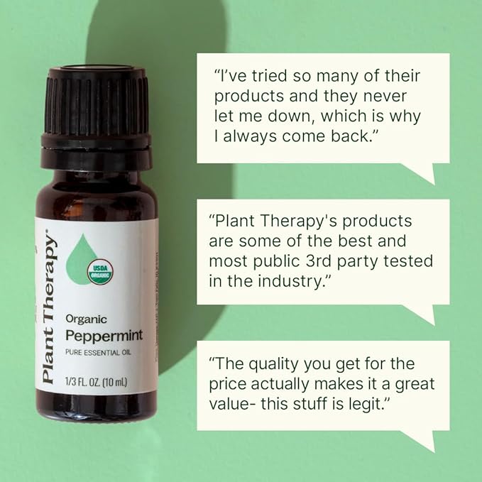 Plant Therapy Organic Peppermint Essential Oil 100% Pure, USDA Certified Organic, Undiluted, Natural Aromatherapy, for Diffusion, Skin, Hair, Therapeutic Grade 30 mL (1 oz)