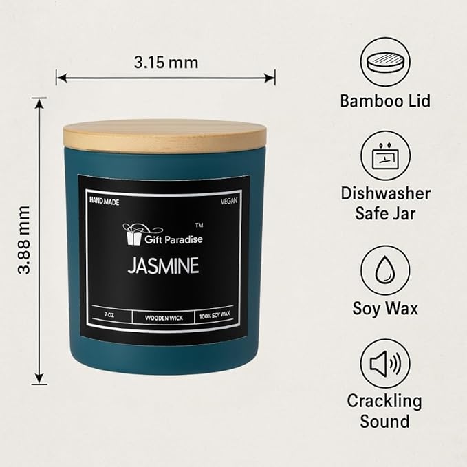 Jasmine Scented Candle – 100% Soy Wax, Vegan, Non Toxic, Floral, Gift for her