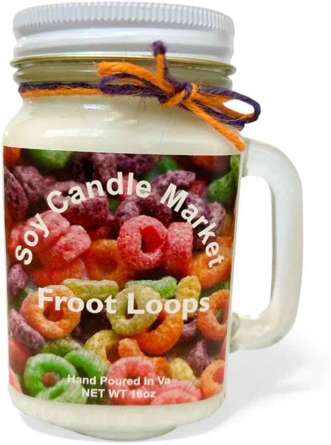 Soy Scented Candles | Handmade & Highly Aromatic Candles Burns Upto 85 Hours in Glass Jar - Perfect for Home Decor, Wedding, Birthday, Dinner (Frootloops, 16 oz)