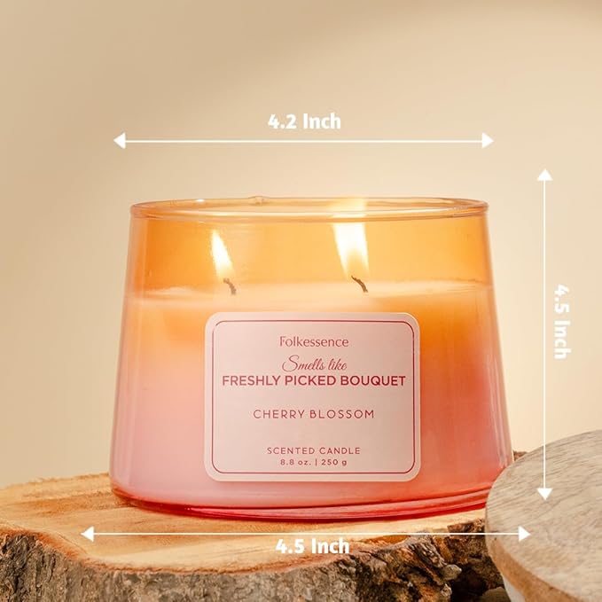 Folkulture Valentine Candles- 8.8 Oz |Cherry Blossom Scented, Luxury Glass Jar Candles for Home, Gifts for Women, Her |Soy, Non Toxic, Pink Candle with 30 Hrs Burntime for Valentine Day Decorations
