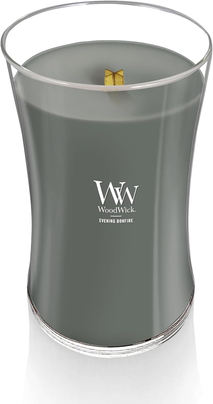 WoodWick Evening Bonfire Holiday Candle Gifts for Women and Men, 21.5 oz Large Hourglass Candle with Crackling Wick