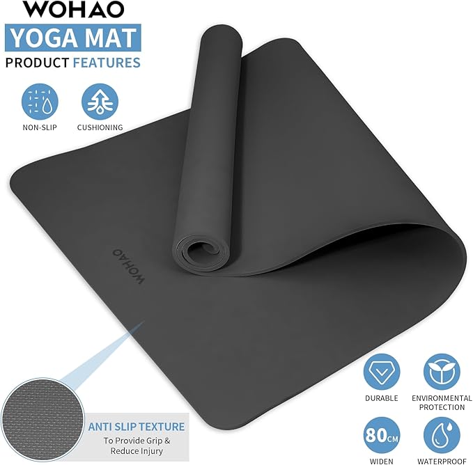 WOHAO Extra Wide & Thick 8mm Yoga Mat, 72"x31.5" Large Non Slip Exercise Mat, Premium POE Material for Superior Cushioning & Stability, with Strap for Home Gym, Pilates