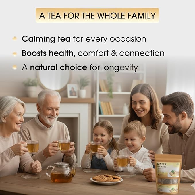 Ginger Tea Bags - 25 Bags - Premium & Spicy Ginger Herbal Tea - Pure Natural Extract Caffeine-Free and Gluten-Free Herbal Tea from Real Flowers for Relaxation with Smooth Taste (25 count)