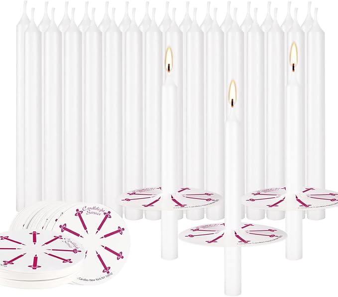 100 White Odorless Taper Candles - Handheld with Drip Protection, 5 Inches - Church & Sabbath Religious Candles