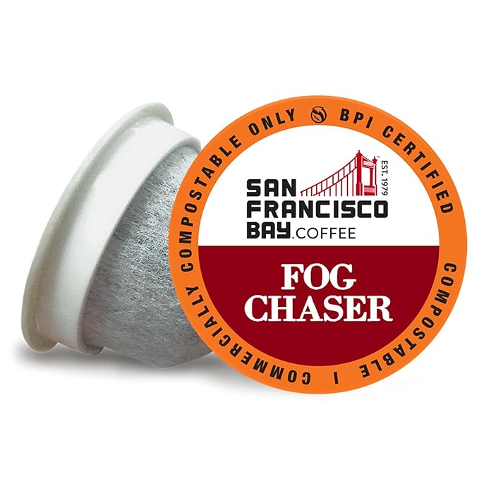 San Francisco Bay Coffee - Medium-Dark Roast - Fog Chaser (80 ct) - Single Serve Coffee Pods, Commercially Compostable, K Cup Compatible