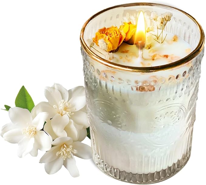 Jasmine Scented Candle, 36 Hours Long-Lasting, Natural Soy & Beeswax Glass Jar Candle, Fragrant Home Decor for Women, Perfect for Relaxation, Romance, and Gifts