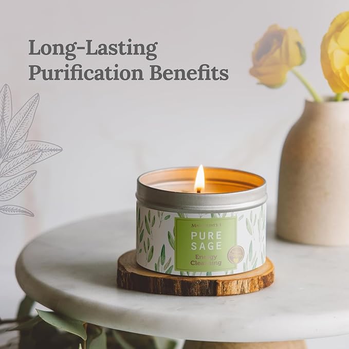 Magnificent 101 Long Lasting Pure Sage Smudge Candle - 6 Oz - 35 Hour Burn Time - Soy Wax Candle for House Energy Cleansing, Aromatherapy & Manifestation - Spiritual Gifts for Women