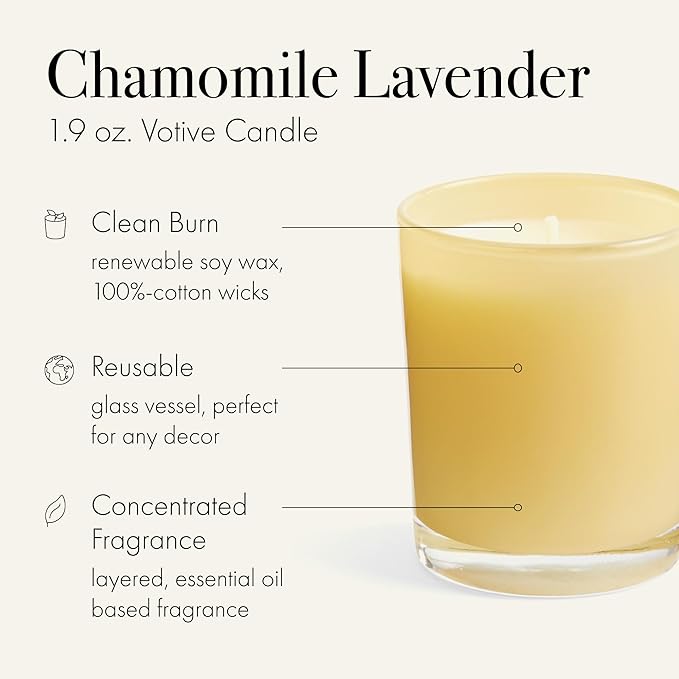 LAFCO New York Votive Candle, Chamomile Lavender - 1.9 oz - 20-Hour Burn Time - Reusable Glass Vessel - Made in The USA