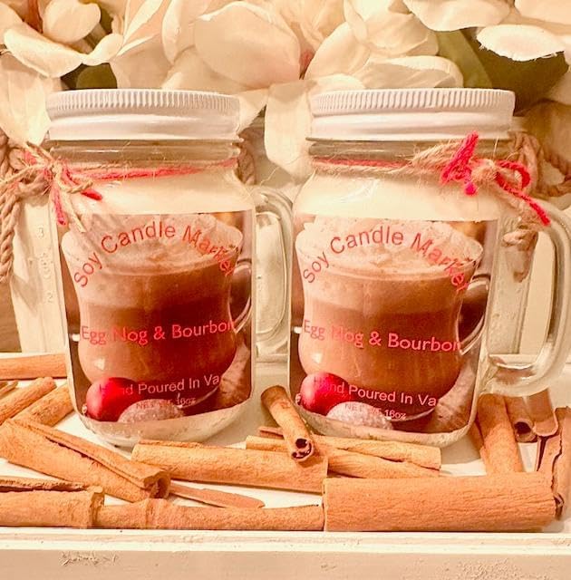 Soy Scented Candles | Handmade & Highly Aromatic Candles Burns Upto 85 Hours in Glass Jar - Perfect for Home Decor, Wedding, Birthday, Dinner (Egg Nog & Bourbon, 12 oz)