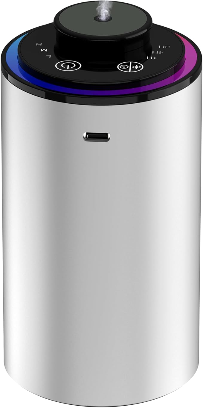 Waterless Essential Oil Diffuser,Diffuser, Portable Aromatherapy Diffuser,3 Countdown Timers & 3 Mist Levels for Home, Room, Car, Office (Silver)