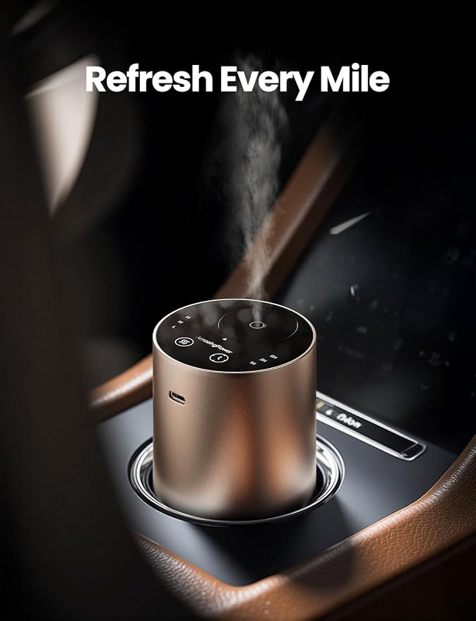Waterless Essential Oil Diffuser, Rechargeable Scent Diffusers with 3 Mist Levels & Timers, Portable Aromatherapy Diffuser for Home Car Room Studio Office, Desert Titanium