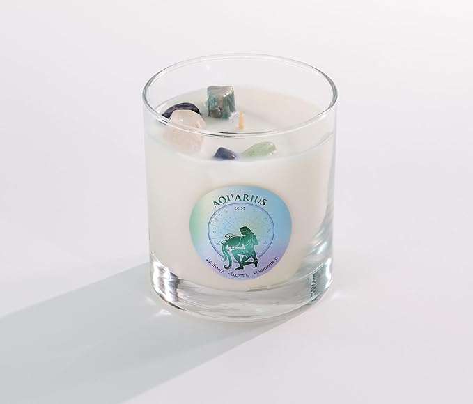 Luxury Glass Jar Candle, Aquarius Zodiac Sign, 8.8 oz - Crystal Infused - Scents of Lemongrass, Jasmine, Black Currant, & Sugar - USA Made, Coconut-Soy Wax, Essential Oil, Dr. Developed