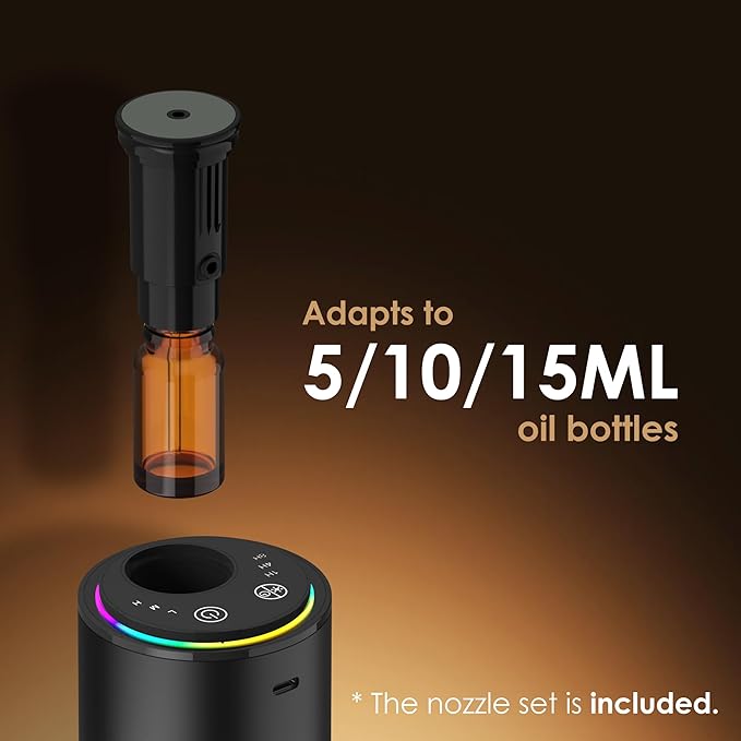 Waterless Essential Oil Diffuser, Diffuser,Portable Aromatherapy Diffuser,Light Show,3 Countdown Timers & 3 Mist Levels for Home, Room, Car, Office. (Black)