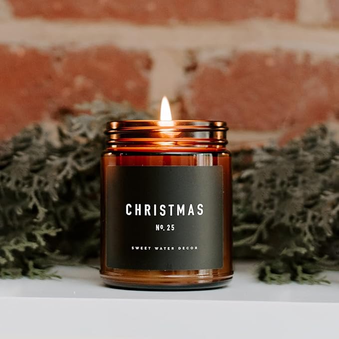 Sweet Water Decor Christmas Candle | Christmas Tree, Apple Cider, and Cinnamon, Winter Holiday Scented Soy Candles for Home | 9oz Amber Jar, 40 Hour Burn Time, Made in The USA
