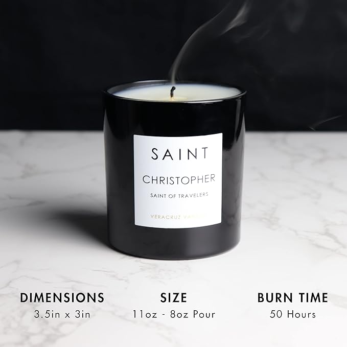 SAINT Christopher Scented Candle with Prayer and Prayer Coin, Saint of Travelers, Soy Coconut Aromatherapy Candle with 50 Hour Burn Time