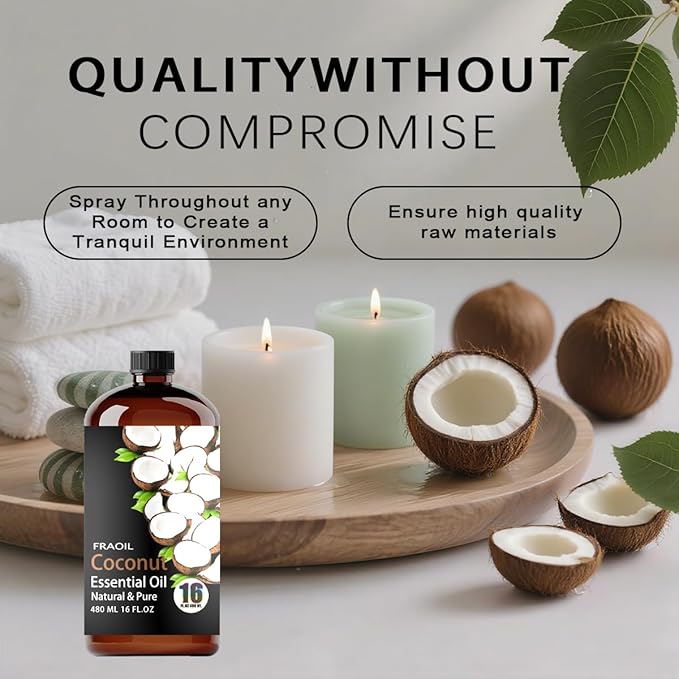 Coconut Essential Oil, Coconut Oil 16 Fl Oz 480 ML for Diffuser Humidifier Yoga Cleaning DIY Candle Soap Making Perfume Gift for Women Essential Oils