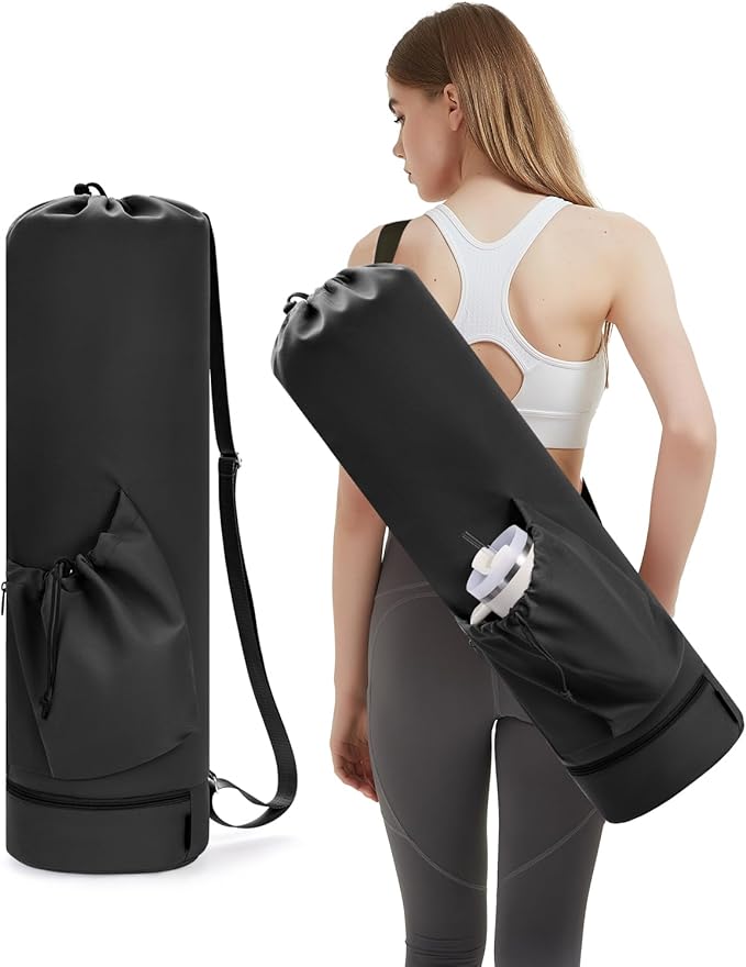 sportsnew Yoga Mat Bag with Water Bottle Pocket and Bottom Wet Pocket, Exercise Yoga Mat Carrier Multi-Functional Storage Bag, Patent pending