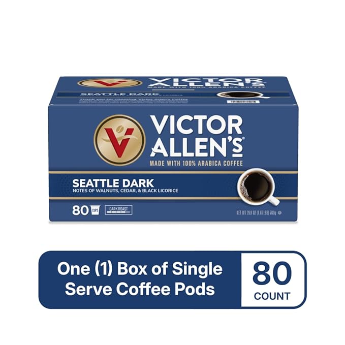Victor Allen's Coffee Seattle Dark, Dark Roast, 80 Count, Single Serve Coffee Pods for Keurig K-Cup Brewers