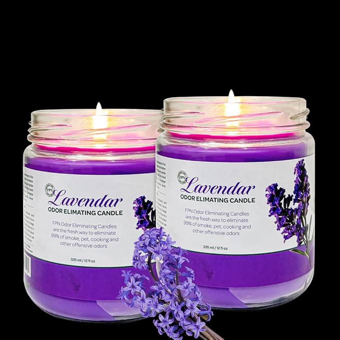 Candle Set Odor Eliminating – 2 Pack - 12oz – Long-Lasting Soy Wax Candles – Neutralizes Pet, Kitchen & Smoke Odors – Clean Burn, Eco-Friendly, Aromatherapy Candle (Lavender)