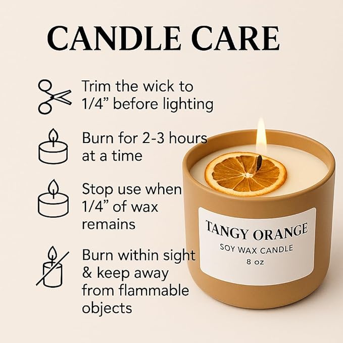 Aqua MARR Tangy Orange Soy Wax Candle, 8 oz, Handmade in Miami with Dried Orange Slice, Gold Metal Container