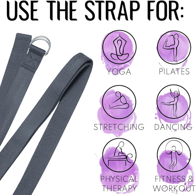TECEUM Yoga Strap & Mat Strap – 2 IN 1 – Cotton – 6 ft 8 ft 10 ft (30+ colors) – Adjustable Non-Slip Belt for Yoga, Pilates, Stretching, Physical Therapy, Fitness & Home Workout – For Carrying Mats